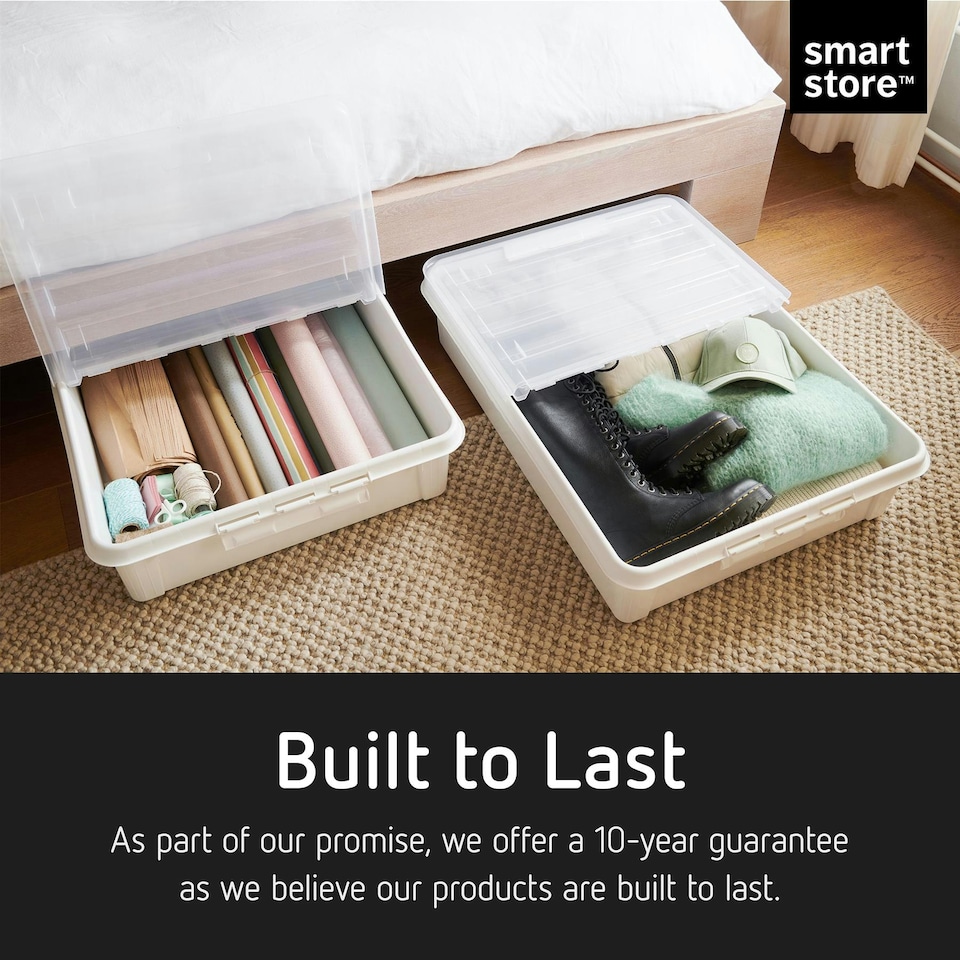 image 1 of Smartstore Bedroller Underbed Storage Box with Transparent Foldable Lid 60L, 4pk