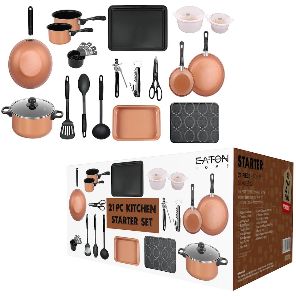 image 1 of Gr8 Home Copper 21pc Kitchen Cookware Set Pots & Pans Saucepans Utensils Bakeware Starter