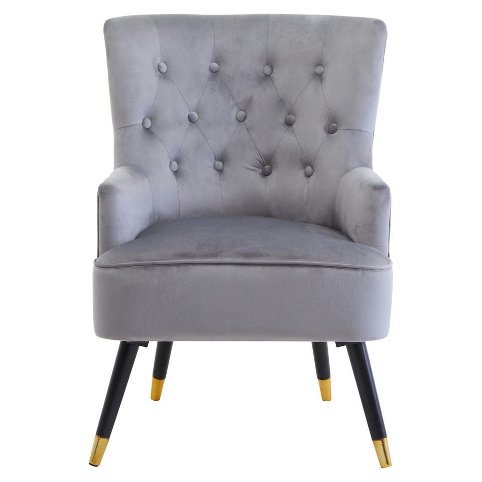 image 1 of Interiors by Premier Grey Velvet Tufted Chair, High quality Velvet Dining Chair, HighBack Grey Accent Armchair