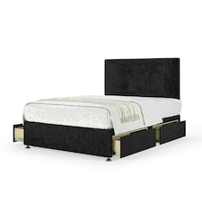 Black Naples Velvet 4 Drawer Divan Base and Valencia Headboard King Size