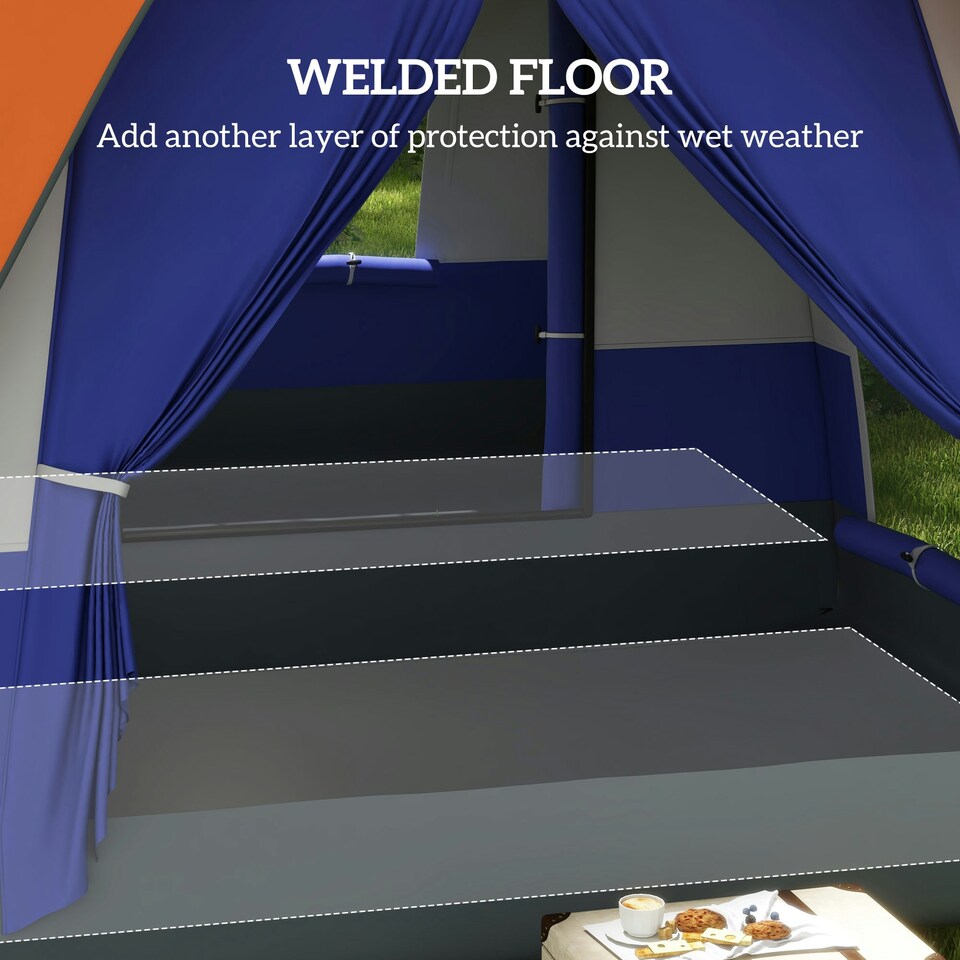 image 1 of Outsunny Camping Tent with 3000mm Waterproof Rainfly & Screen Panels, Green