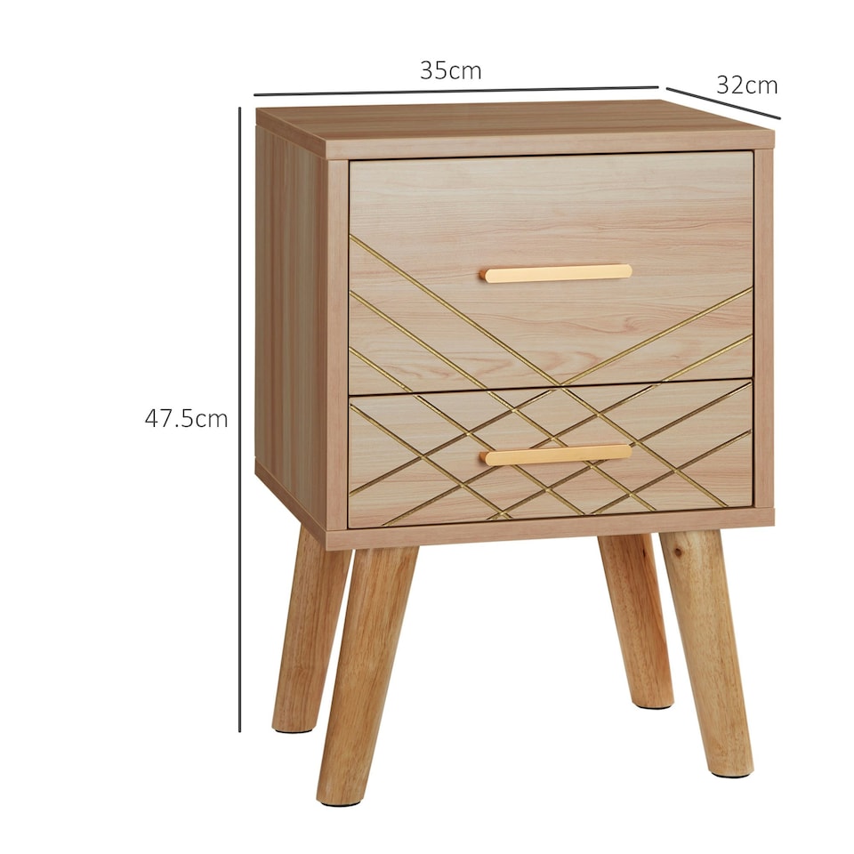 image 1 of HOMCOM Bedside Cabinet, Nordic Bedside Table with 2 Drawers Wood Legs, Natural