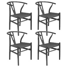 Nicholas Winter 4x Beech Wooden Danish Style Dining Chairs - Black-Black - Solid Wood Wish Beech Bone Wood Chairs | Black | Black/Black