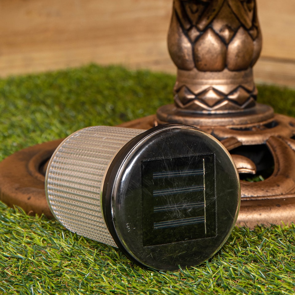 image 1 of 1.1m Bronze Effect Resin Garden Bird Bath & Table with Solar Light | Bronze | Bronze