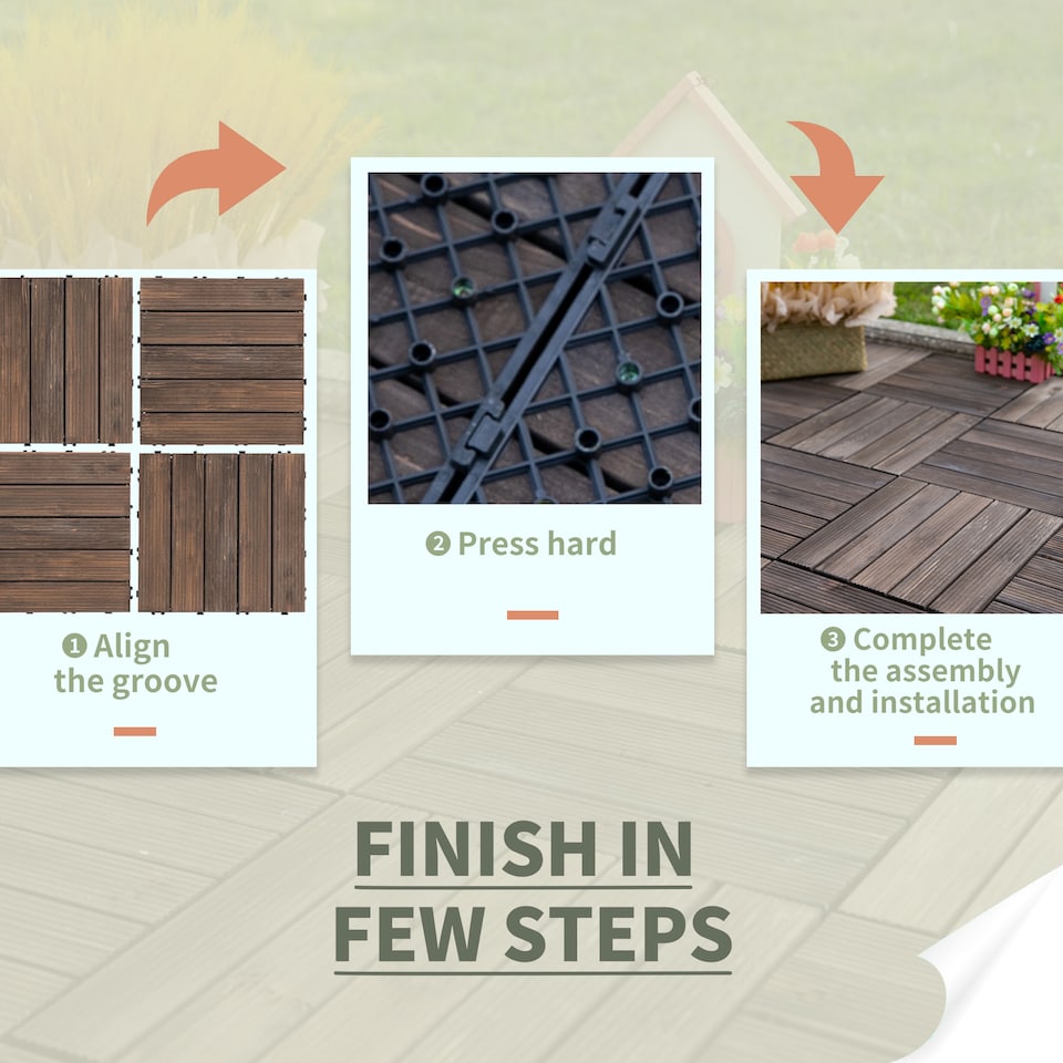 image 1 of Outsunny 27pc Floor Tiles Interlocking Solid Wood DIY Deck Tiles Outdoor Black