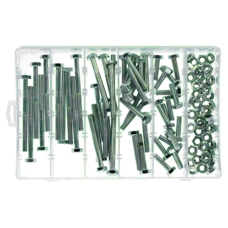 image 1 of 100pc M8 8mm Bolts Bolt with Nuts Assortment 30 - 100mm Hex Head