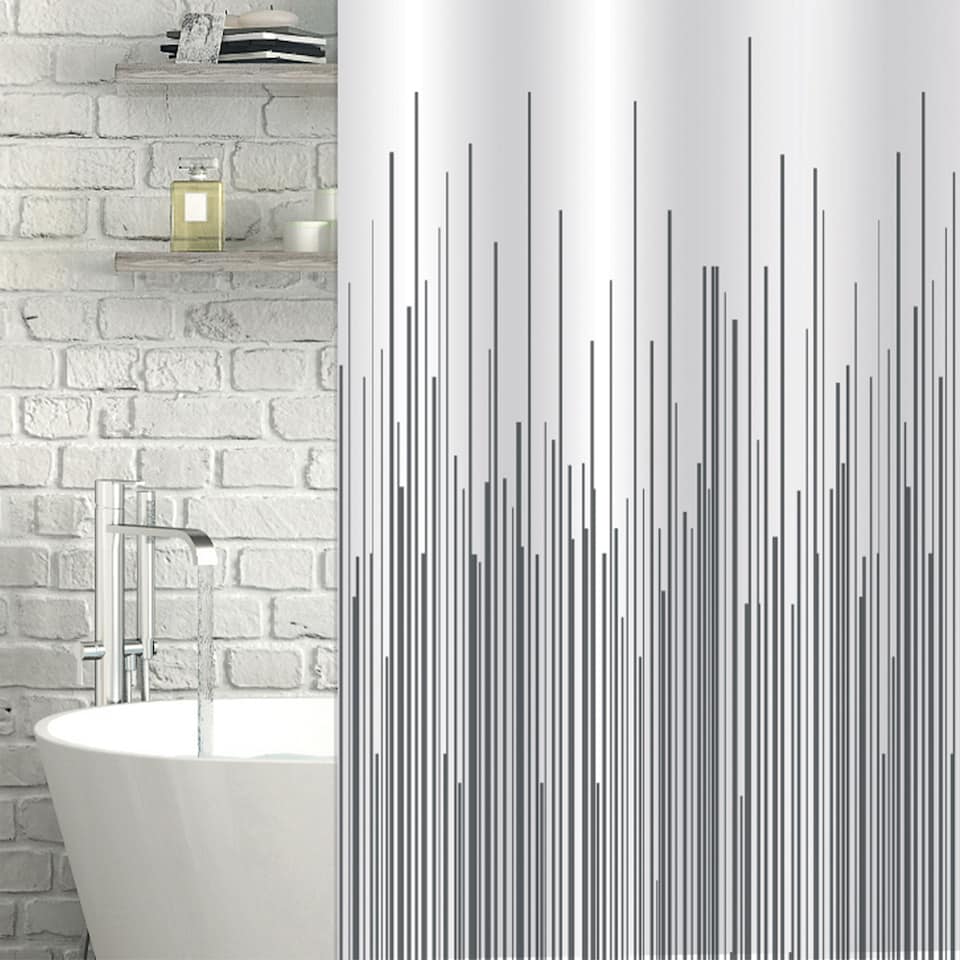 image 1 of Showerdrape City White & Grey Shower Curtain | Grey | Charcoal | 1