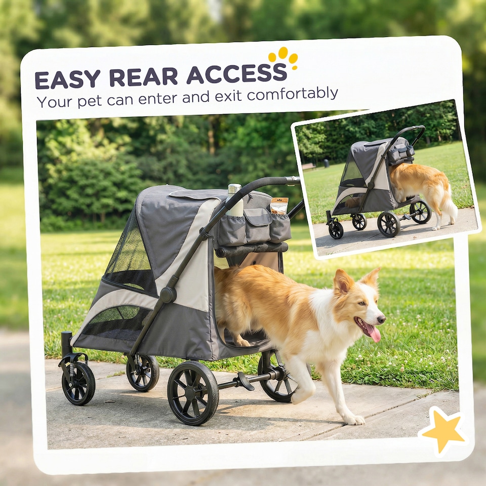 image 1 of PawHut Foldable Pet Stroller with 4 Big Wheels for Medium Dogs, Dark Grey