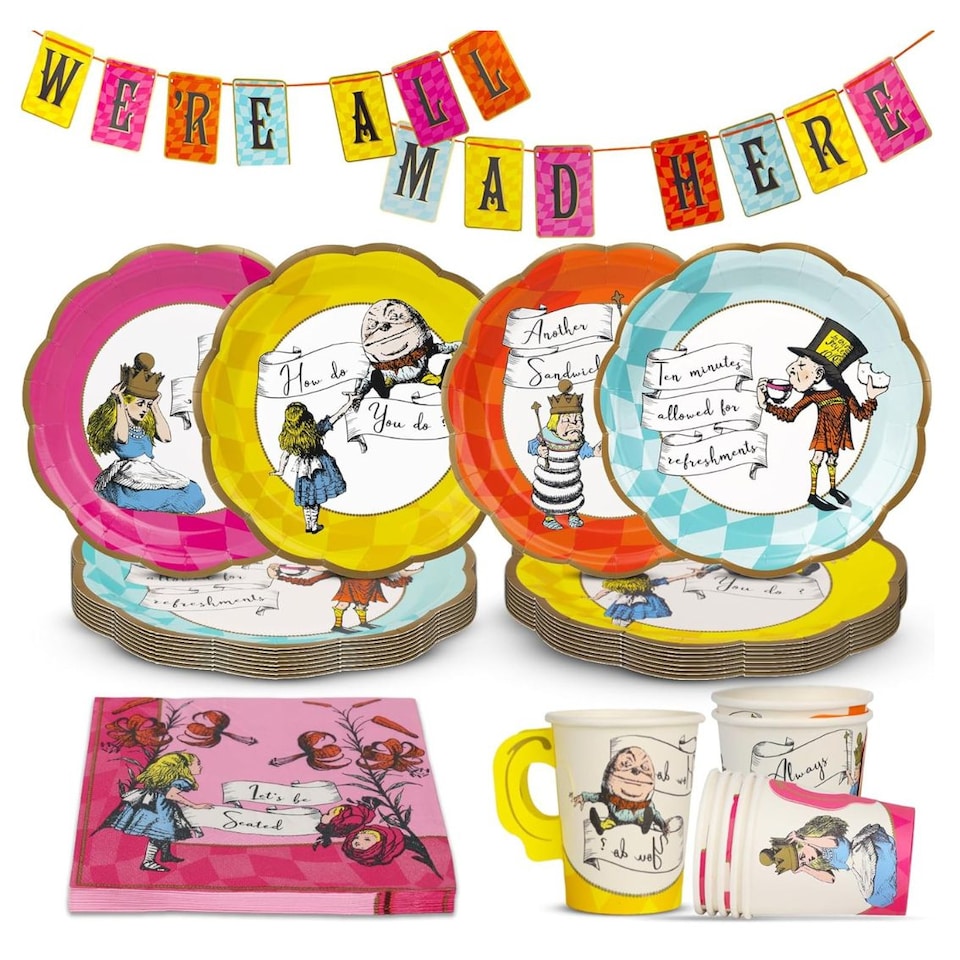 image 1 of Talking Tables Alice Wonderland Party Tableware Pack - Bright - 16 Pack