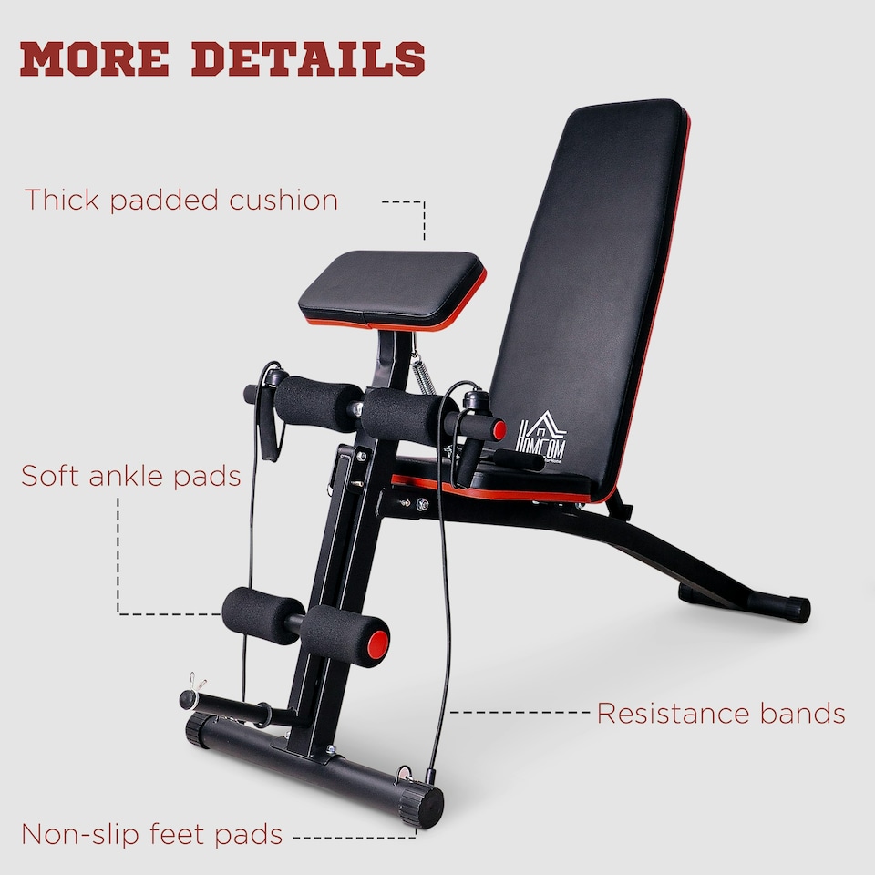 image 1 of HOMCOM Foldable Dumbbell Bench Weight Training, 7 Incline Adjustable, Red