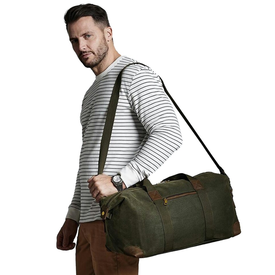 image 1 of Quadra Vintage Canvas Holdall Duffle Bag - 45 Litres - Vintage Military Green - One Size