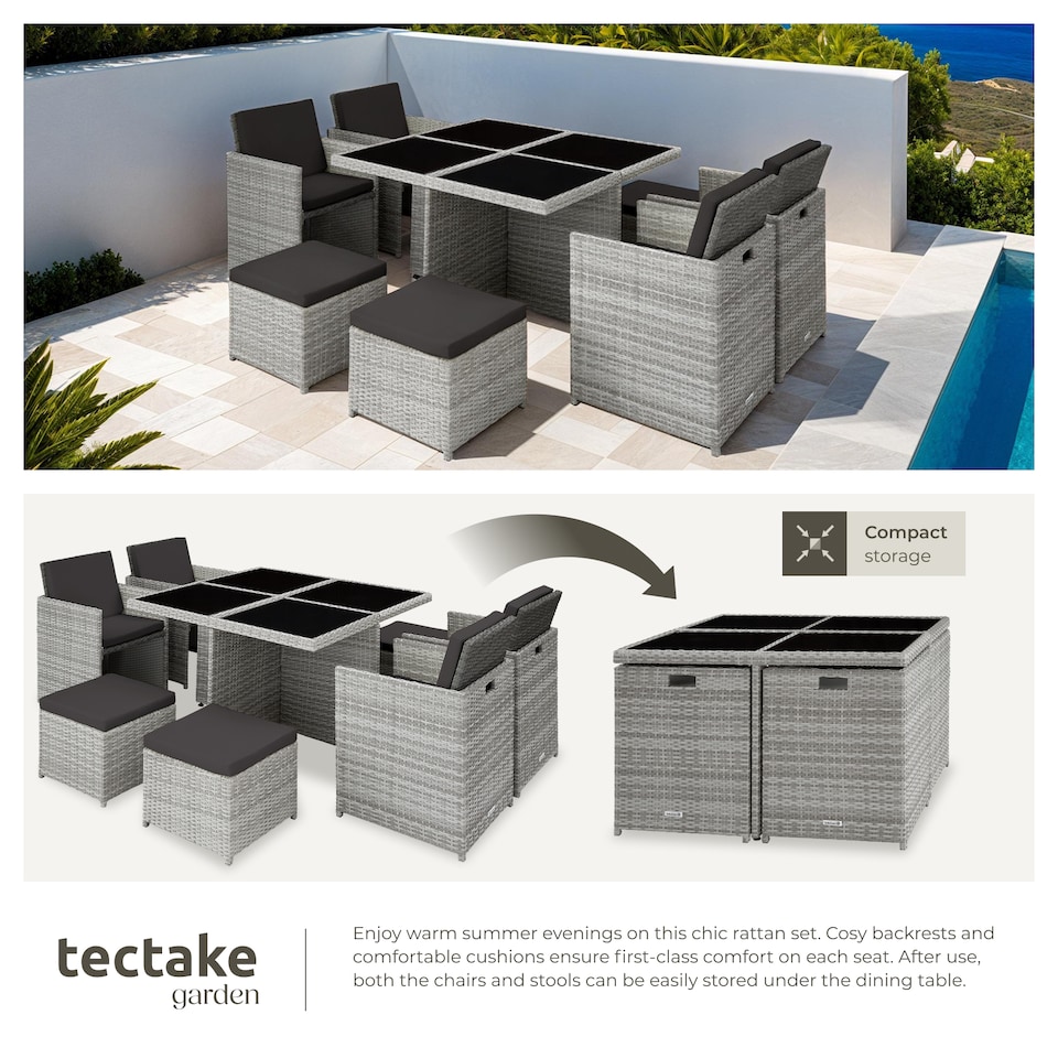 image 1 of Garden Table and Chairs Manhattan - 8 seats with cushions, dining table, rain cover | Grey | light grey | 1