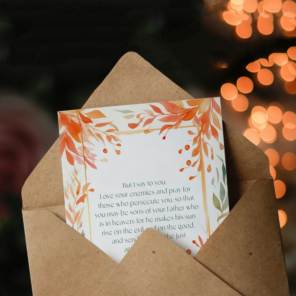 image 1 of Love Your Enemies Sermon on the Mount Orange Floral Christian Birthday Card