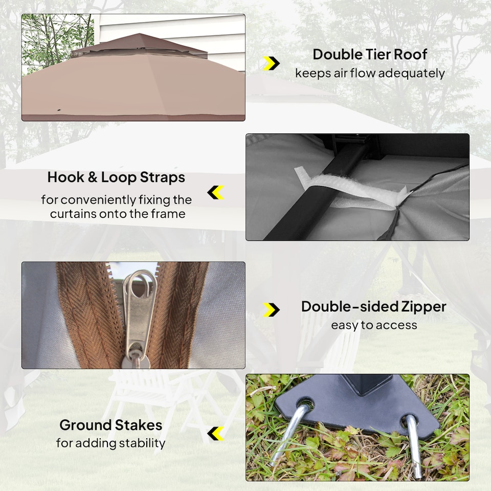 image 1 of Outsunny 3.6 x 3.6 m Pop up Gazebo with Netting and Wheeled Carry Bag, UPF50 Height Adjustable Party Tent Instant Canopy Sun Shade Shelter, Khaki