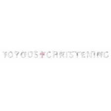 Amscan Joyous Foil Letter Christening Banner - Silver/Pink - One Size