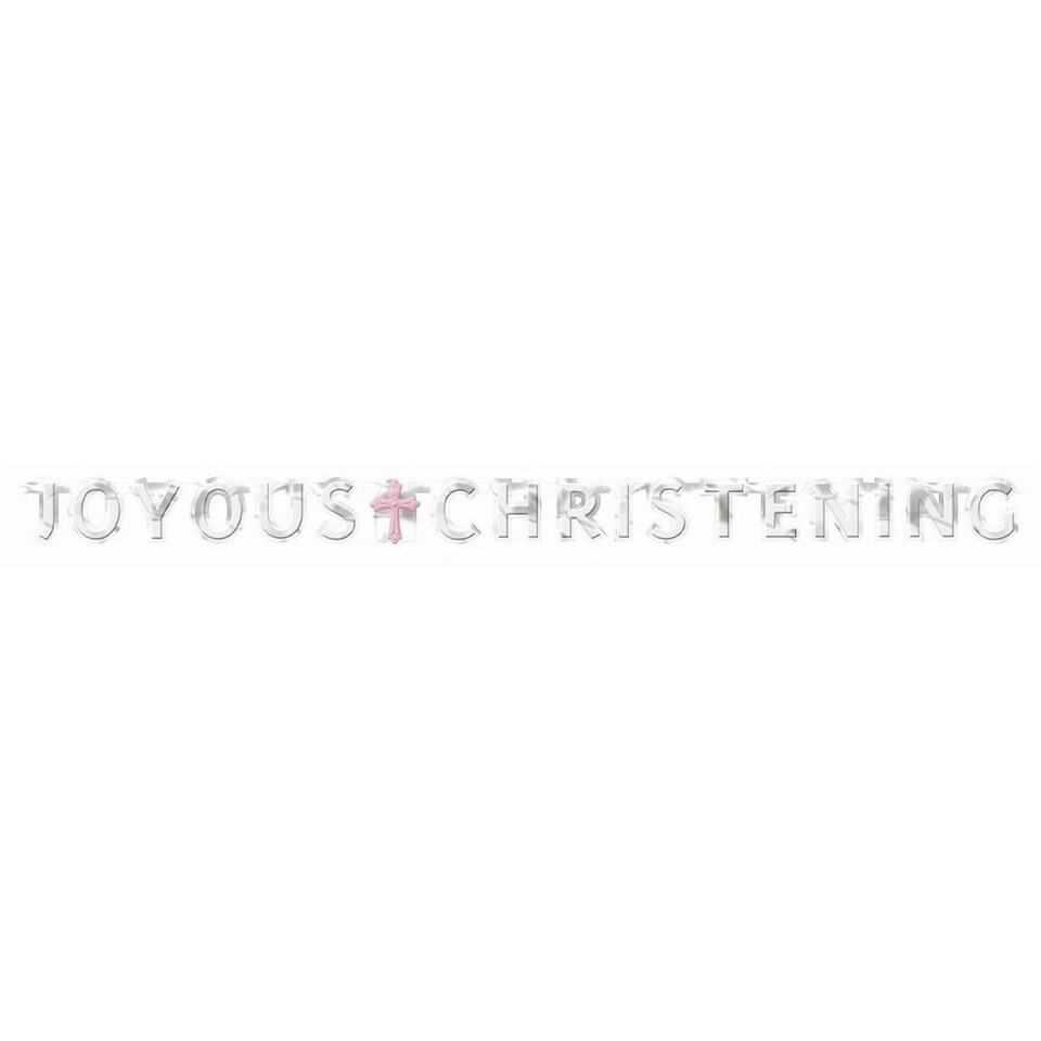 Amscan Joyous Foil Letter Christening Banner - Silver/Pink - One Size