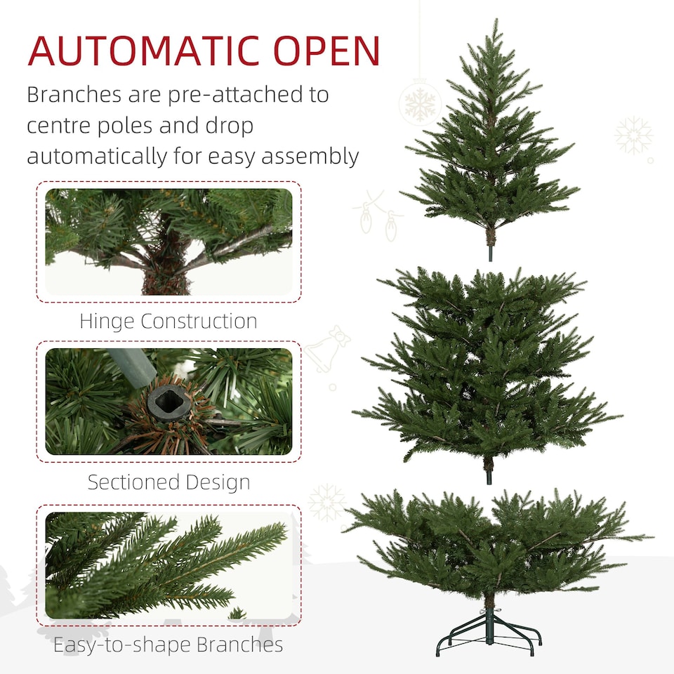 image 1 of HOMCOM 6 Foot Artificial Christmas Tree with Realistic Hinged Branches, Green