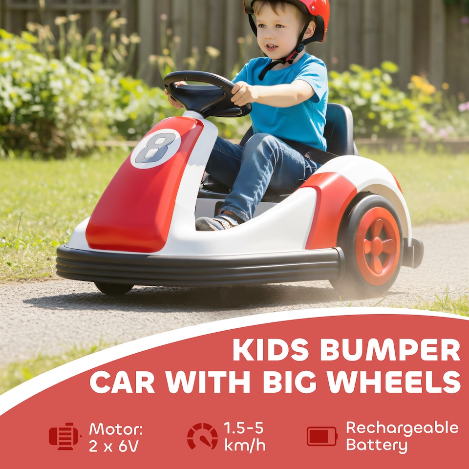 image 1 of AIYAPLAY Kids Bumper Car with 360-Degree Rotation Spin, Safety Belt, Red