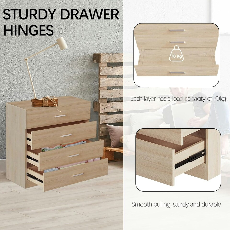 image 1 of Alivio 4 Drawers Bedside Storage Cabinet for Bedroom, Living Room, Dressing Room (Wooden)