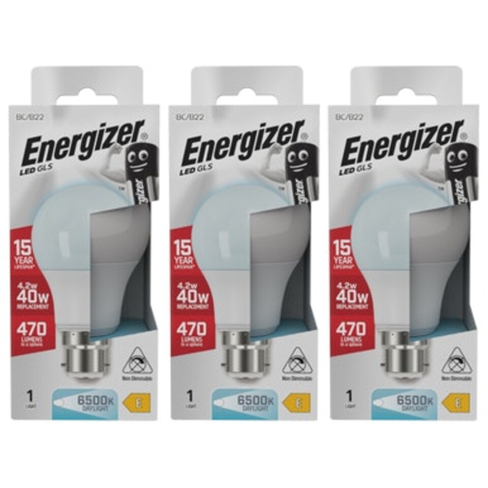 image 1 of Energizer LED GLS B22 470lm 4.2W 6500K (Daylight) Light Bulb - Pack of 3