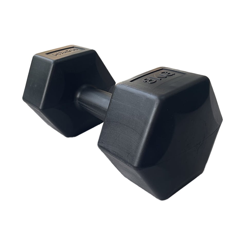 image 1 of HXGN 2 x 8kg Vinyl-Coated Hex Dumbbell Pair — Black, Non-Roll | Black | BLACK | 8kg | 2