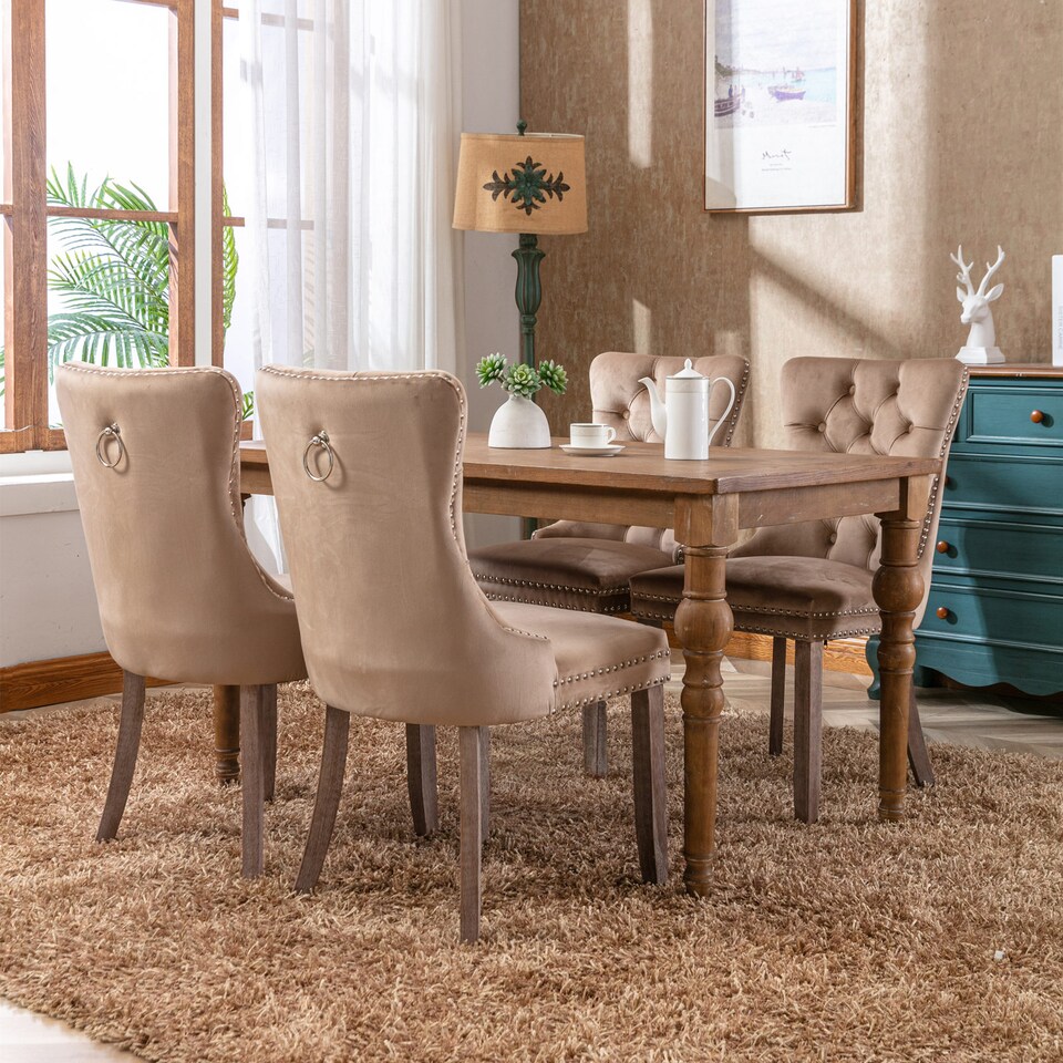 image 1 of Romsey Set of 2 Modern Velvet Dining Chairs with Knocker Ring