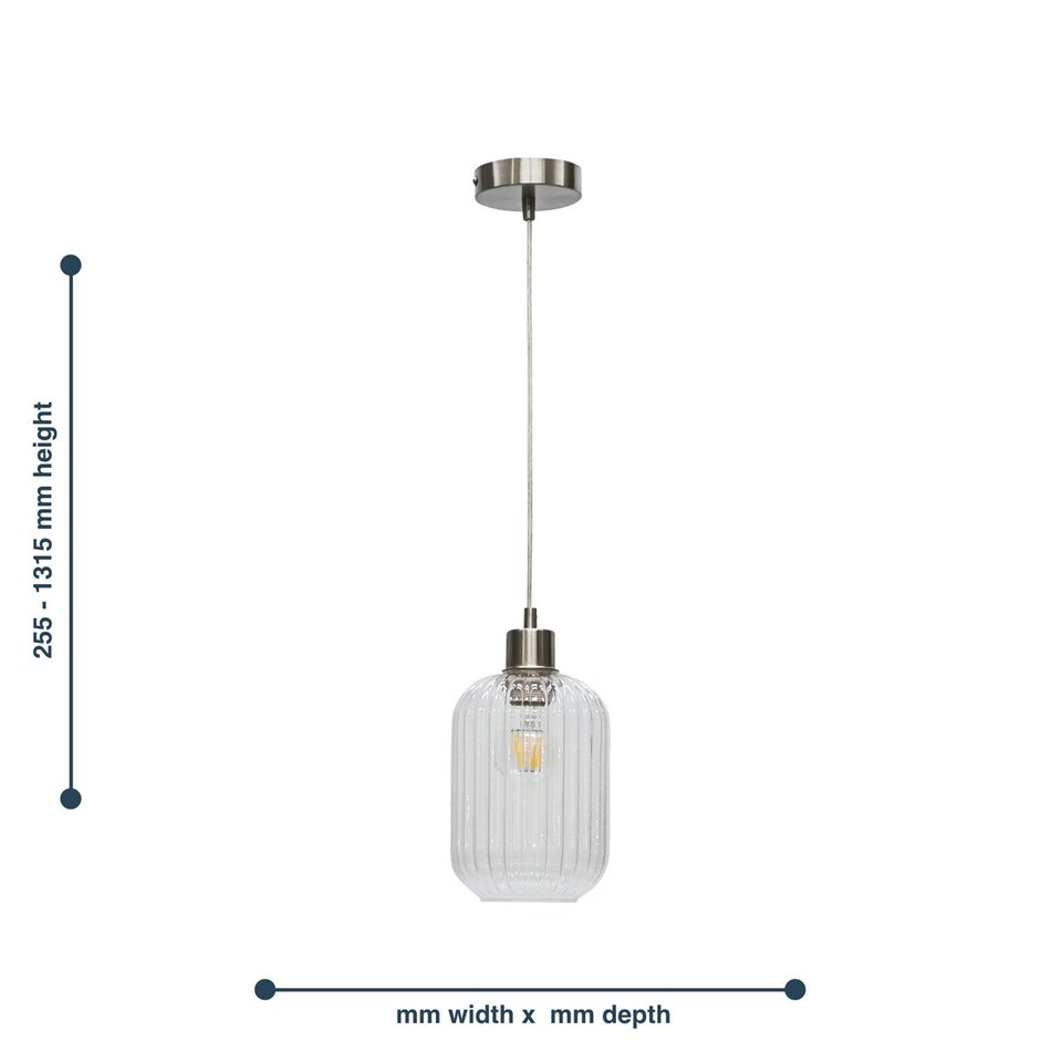image 1 of Batley - Clear Ribbed Glass with Satin Nickel Pendant Fitting | Clear | Clear | 1