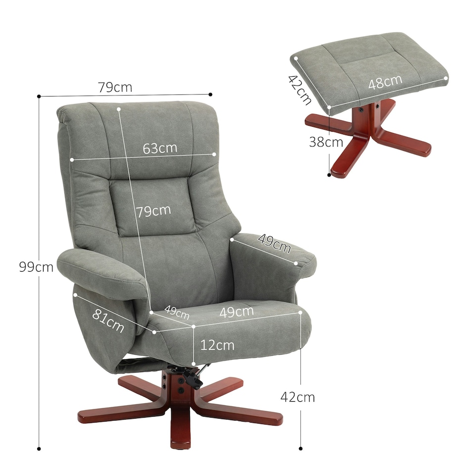 image 1 of HOMCOM Recliner Chair with Footstool, Backrest Adjustable, Armchair, Grey