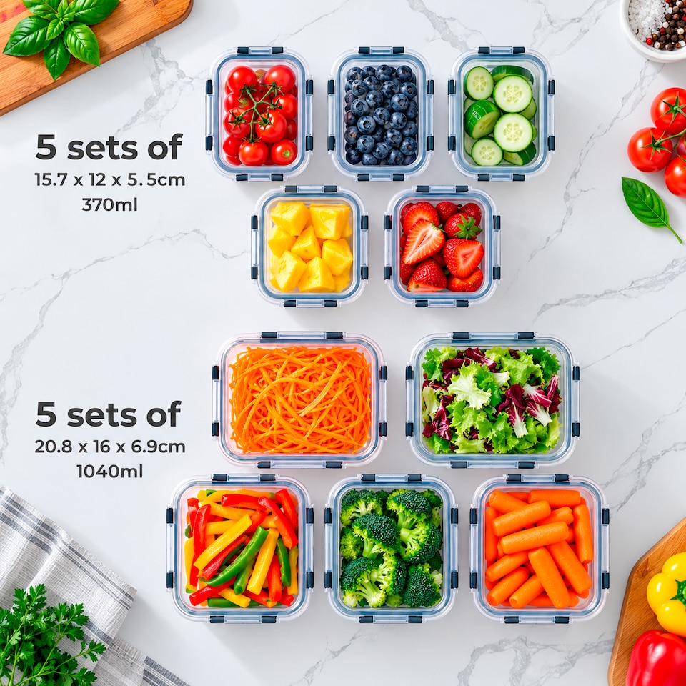 image 1 of Neo 10 Glass Containers & 10 Lids Food Storage Set - 10 Piece