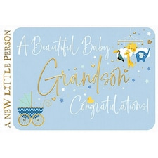 Words 'n' Wishes Traditional Congratulations on New Baby Grandson Son, Birth of Grandson Card, Multi-Coloured, 20.3 x 13.9 cms