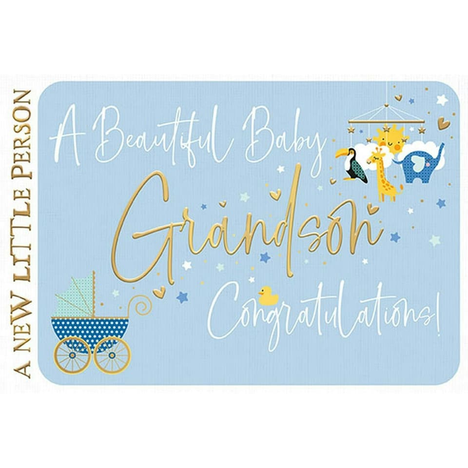 Words 'n' Wishes Traditional Congratulations on New Baby Grandson Son, Birth of Grandson Card, Multi-Coloured, 20.3 x 13.9 cms