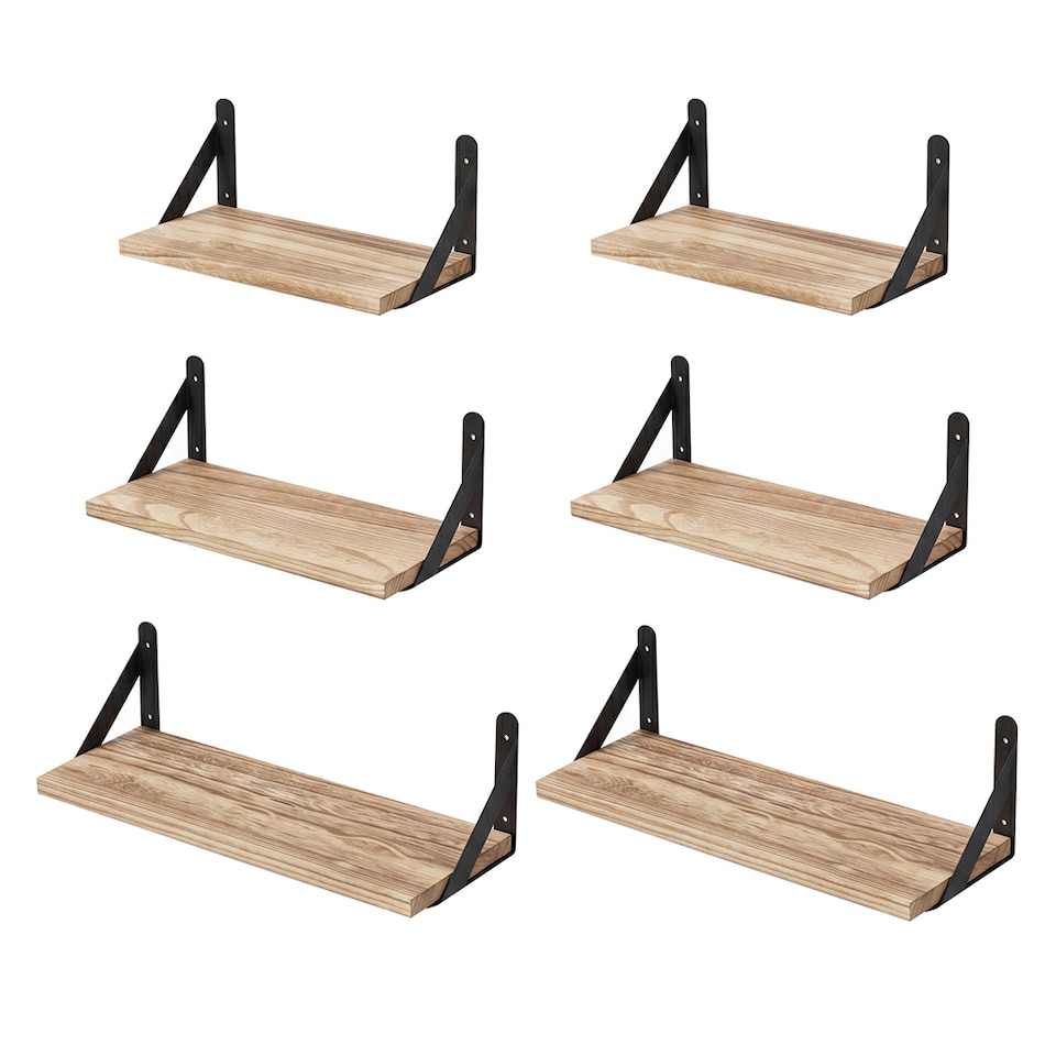 image 1 of Levede Floating Shelves 6 Set Wood Shelves for Wall Brown Modern Storage Home