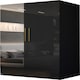 image 1 of Modern 2 Door High Gloss Wardrobe with Mirror, Gold Accent Handles & Storage - 90cm Wide Black | Black 90cm