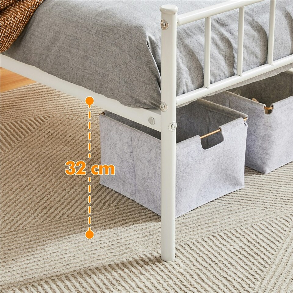 image 1 of Yaheetech 3ft Single Metal Bed Frame with Slatted Headboard White
