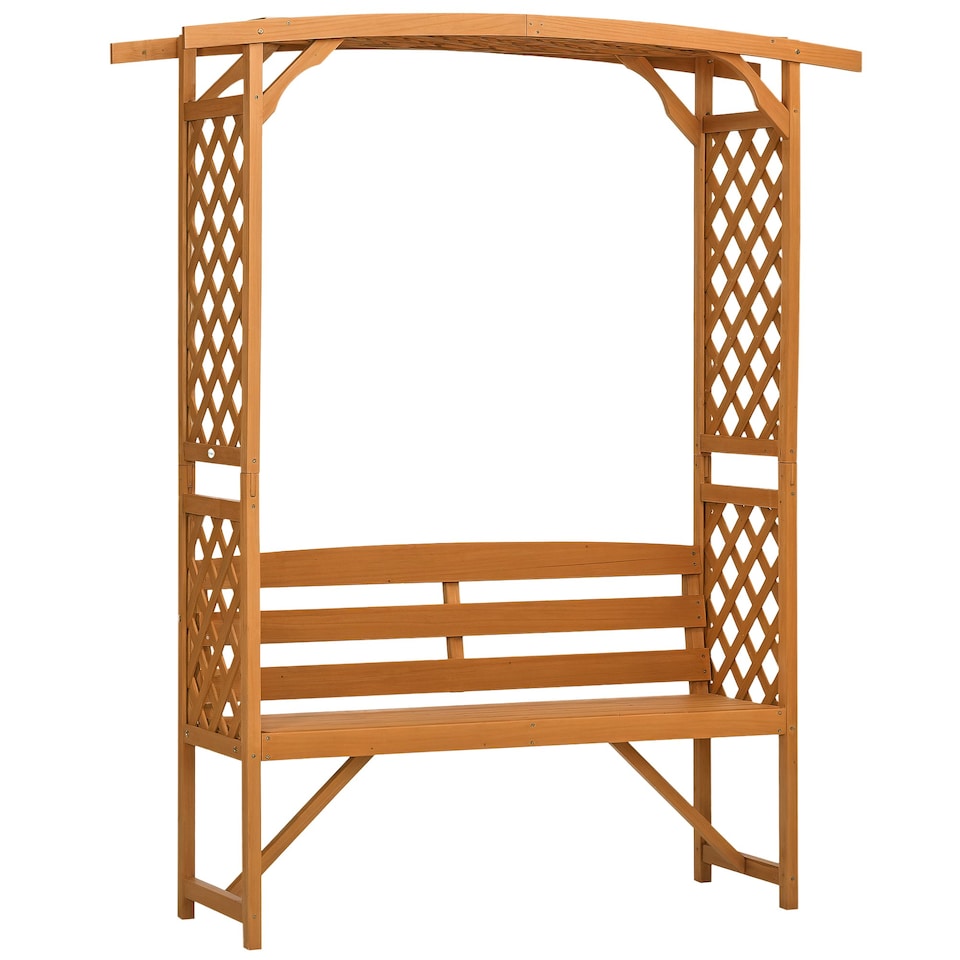 image 1 of Outsunny Arch Pergola Garden Bench, Wooden Garden Arbour with Seat, Brown