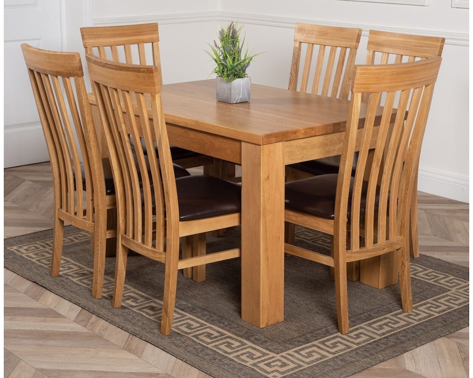 image 1 of Dakota 127 x 82cm Oak Small Dining Table and 6 Harvard Chairs | Brown | Brown