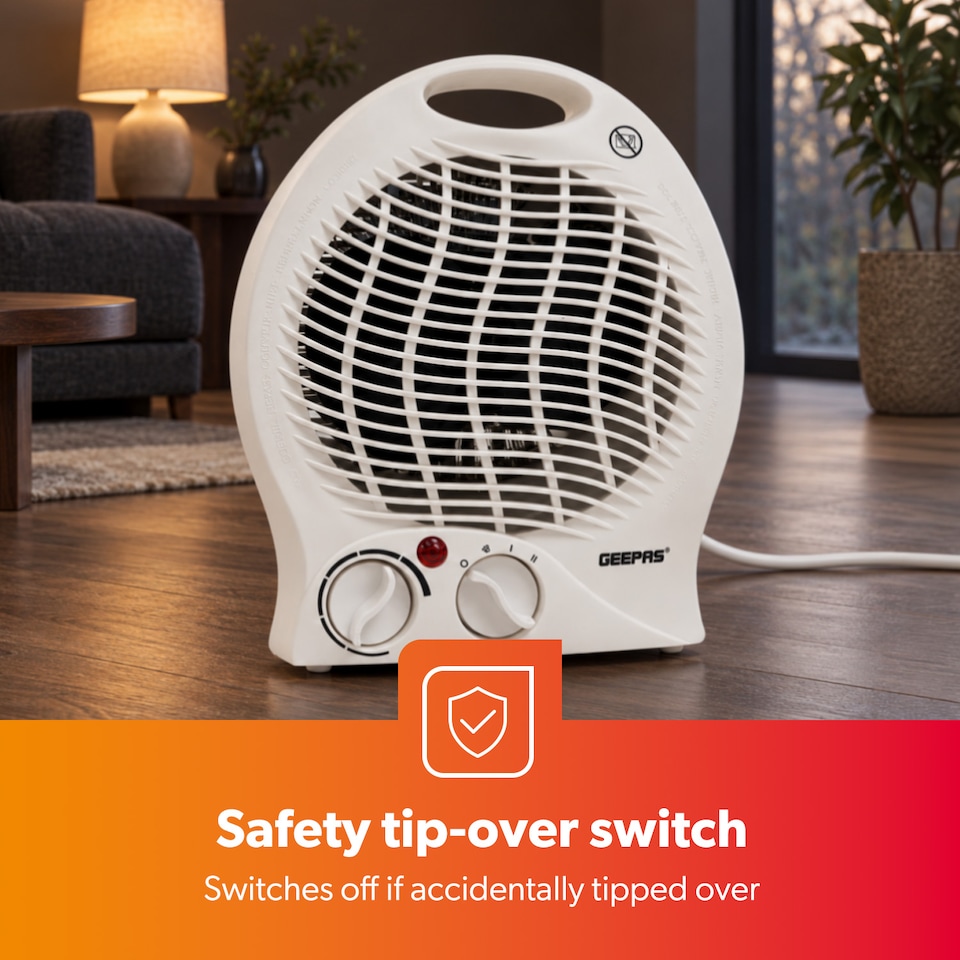image 1 of GEEPAS Portable Fan Heater With 2 Heat Settings 2000W White