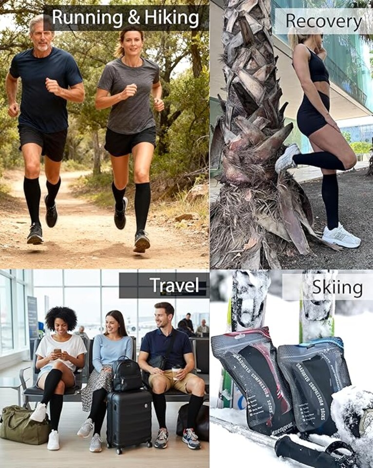 image 1 of aZengear Compression Socks, Anti DVT Knee-High, Swollen Legs, Varicose Veins, Shin Splints Calf Pressure Support (Black, L/XL)