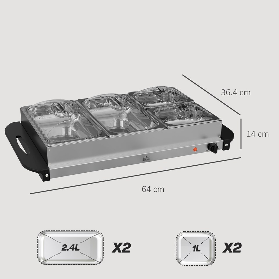 image 1 of HOMCOM 4 Tray Electric Food Warmer Buffet Server with Adjustable Temp 300W