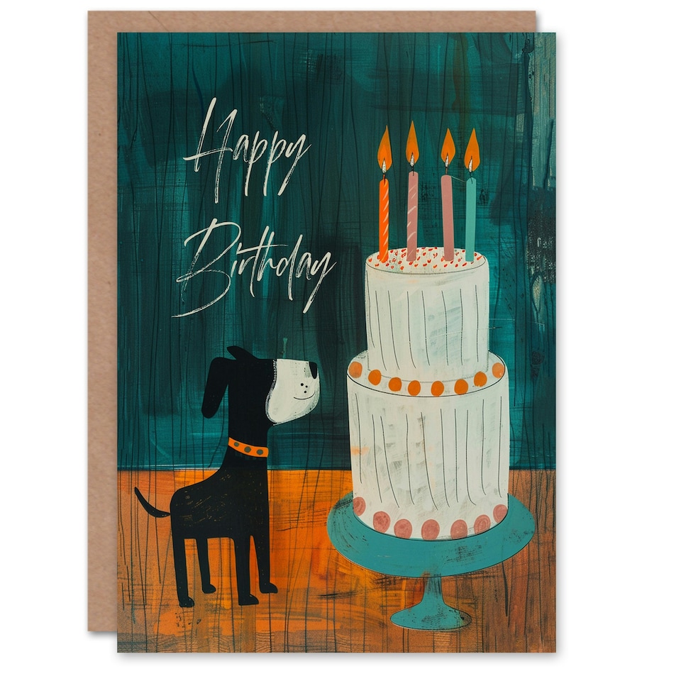 image 1 of Cute Puppy Pet Kids Cake Candles Girl Boy Dog Daughter Son Birthday Card