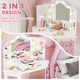 image 3 of AIYAPLAY Kids Dressing Table and Stool Set, Girls Vanity Table with 2-Colour LED Lights, Tri-Folding Mirror and Side Storage Pocket, Children Makeup Desk for Ages 3-8 Years, White