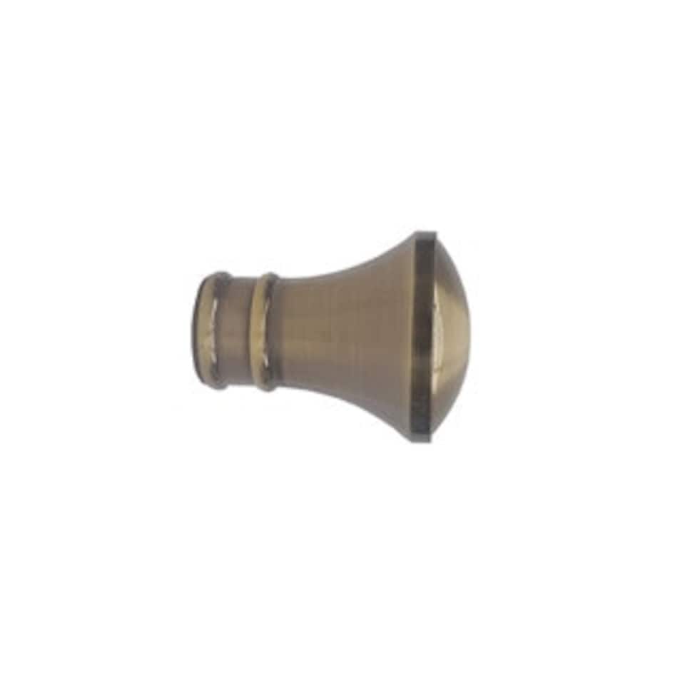 image 1 of 35mm Fixed Length Metal Curtain Pole Set Antique Brass Trumpet Finial 330cm Bronze | Bronze