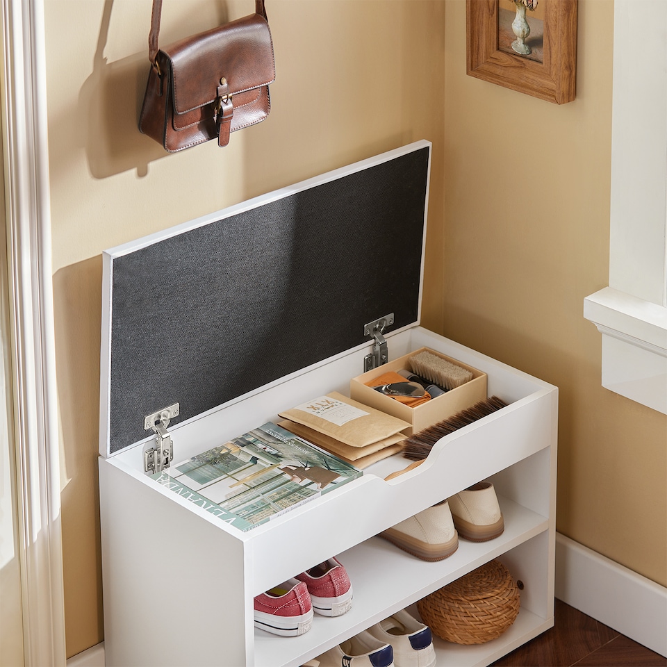 image 1 of SoBuy 2-Tier Shoe Storage Bench with Folding Padded Seat, White, 23.6x11.8x17.3 in, 13 kg - FSR25-W