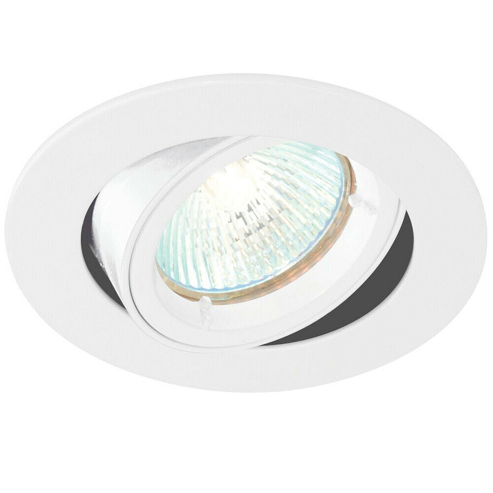 Loops TILTING Round Recess Ceiling Down Light Gloss White 95mm Flush GU10 Lamp Fitting