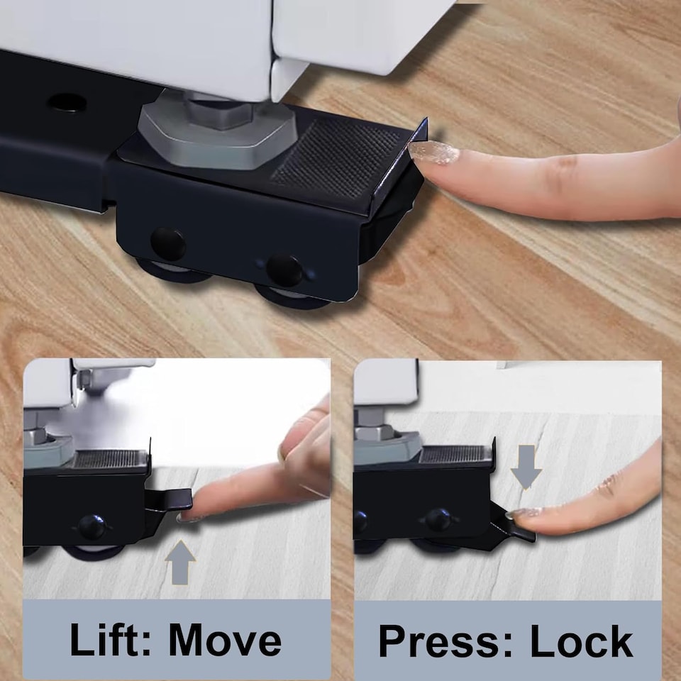image 1 of 2Pcs Adjustable Appliance Rollers Black Furniture Moving Castor Wheels Washing Machines Fridges & Dishwashers Sliders 300kg Load