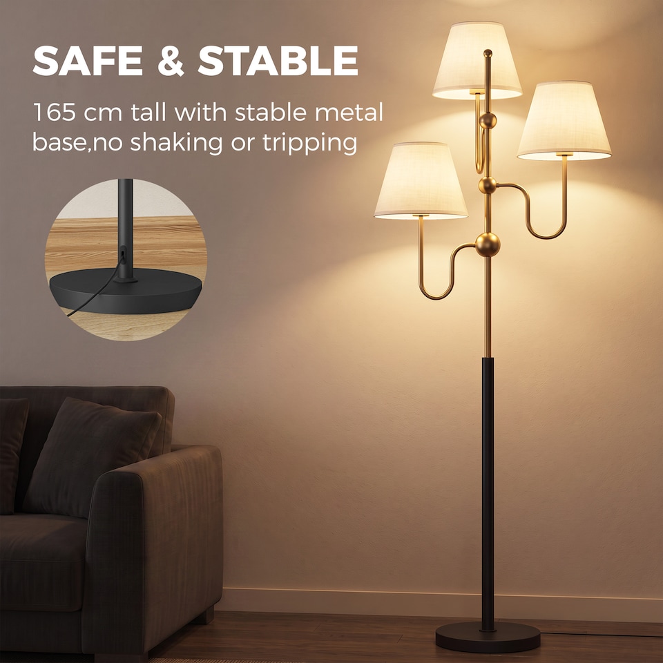 image 1 of HOMCOM 3-Light Floor Lamp, 165 cm Tall Standing Lamp with Foot Switch