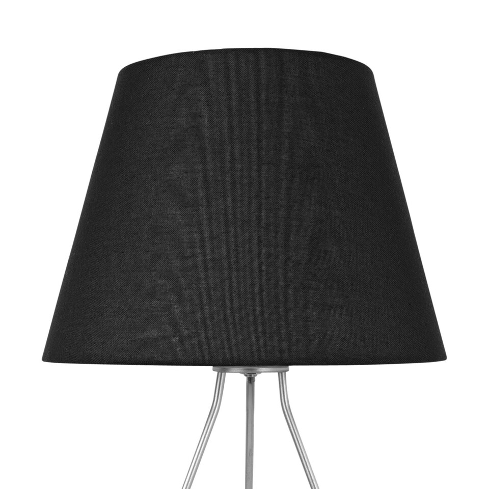 image 1 of Set of 2 Tripod - Silver 42cm Table Lamps With Black Fabric Shades Silver | Black