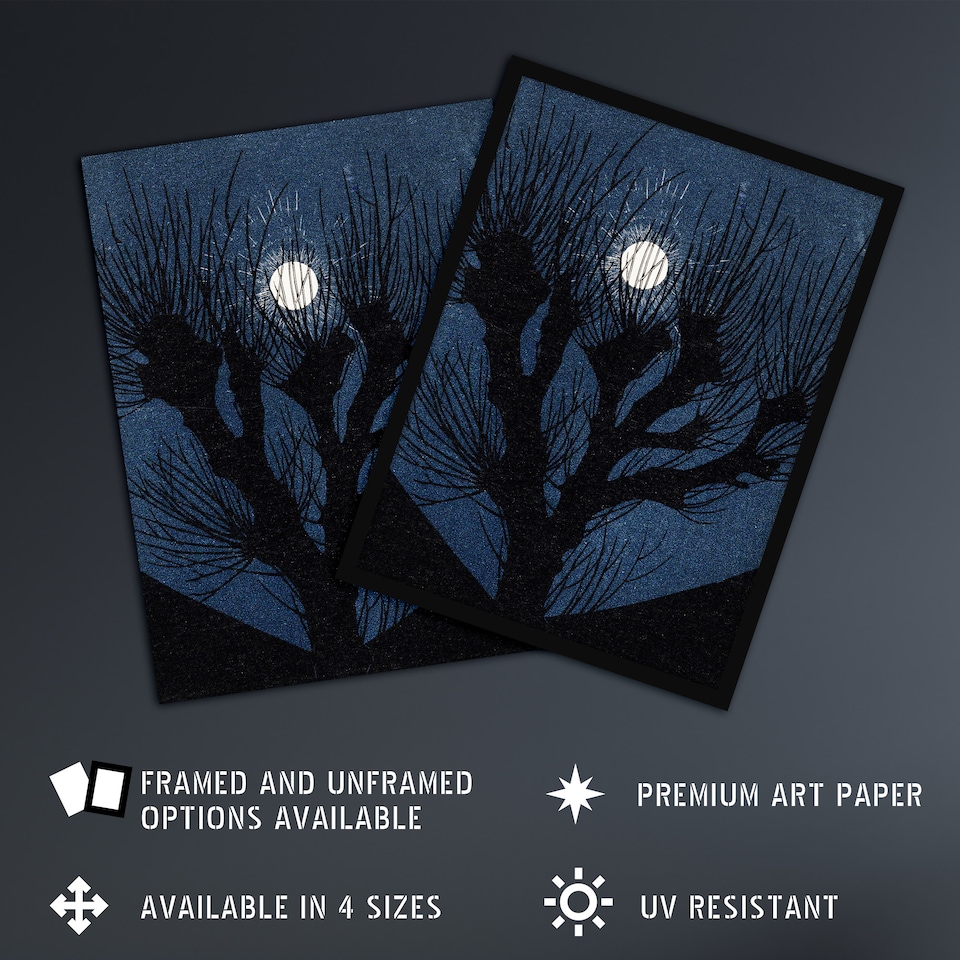 image 1 of Full Moon Light Tree Silhouette Framed Wall Art Print Julie de Graag 12x16"