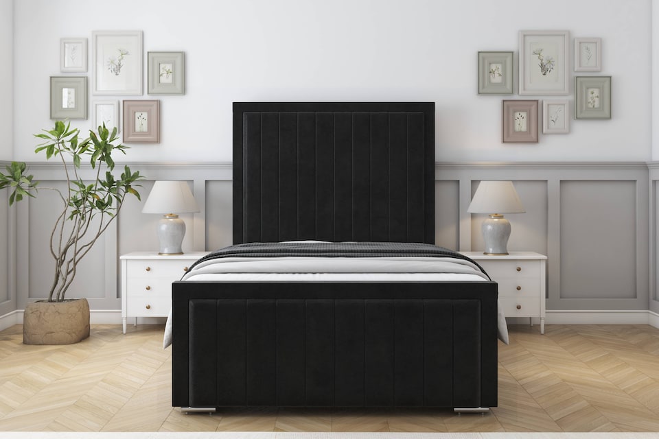 image 1 of Sloomy Richmond Black Plush Bed Frame With 50" Upholstered Headboard 6' Super King