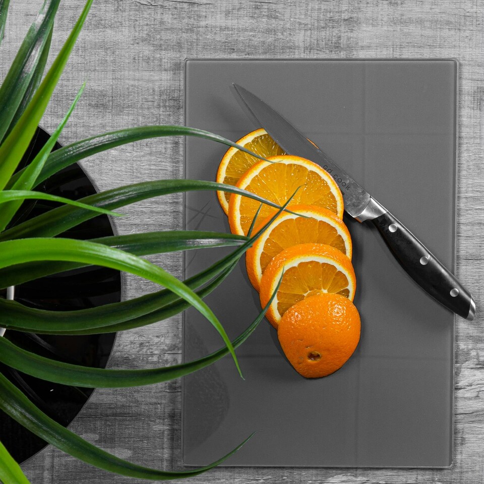 image 1 of Harbour Housewares Glass Kitchen Chopping Board - 30 x 20cm - Grey - Cutting Board Worktop Saver Worksurface Protector Glass Chopping Board Grey